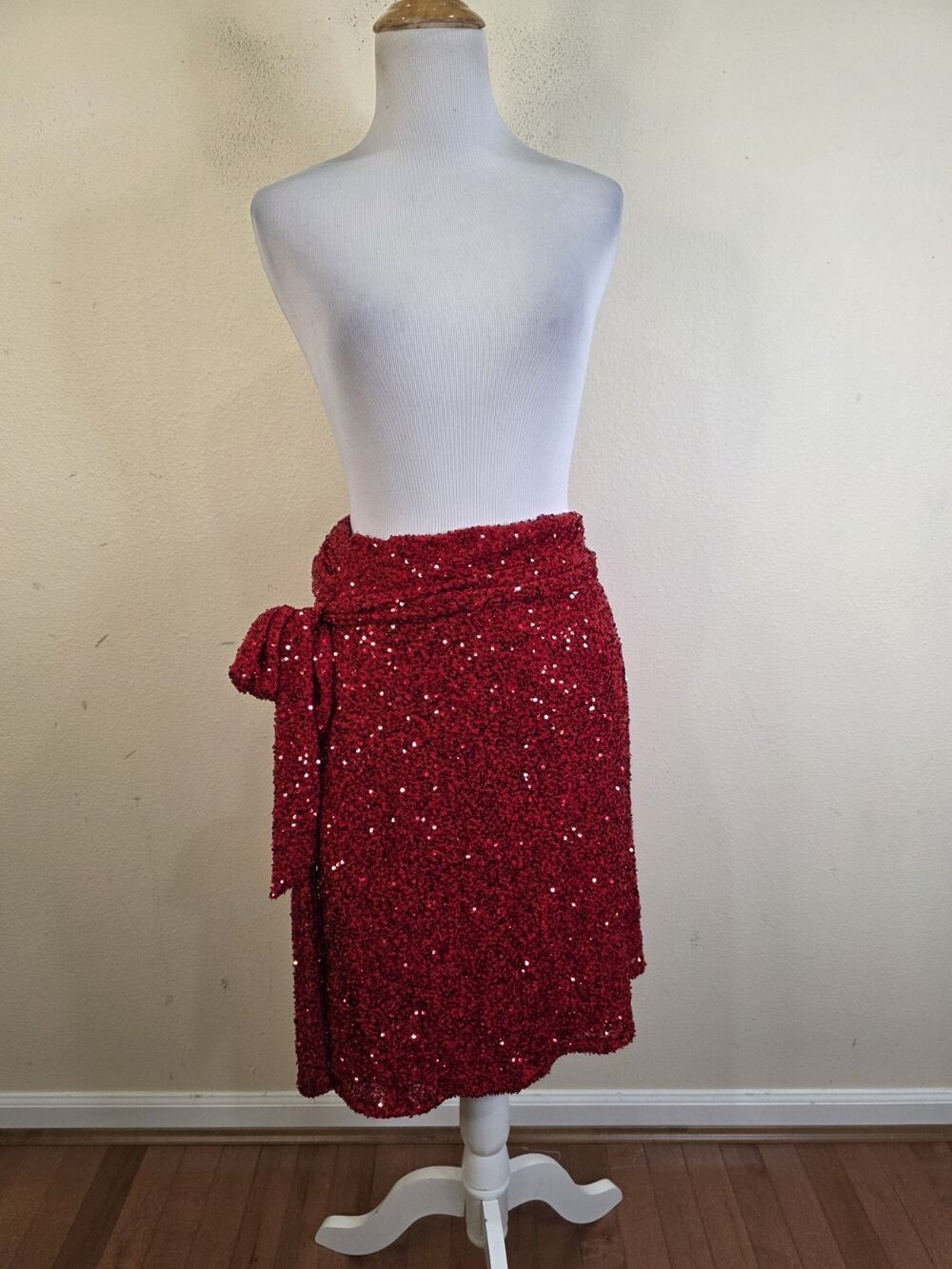 Never Fully Dressed Jaspre Red Sequin Embellished Mini Wrap Skirt Size 14